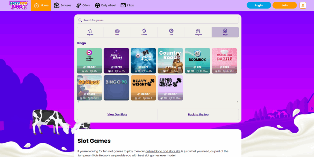 Lucky Cow Bingo Rooms