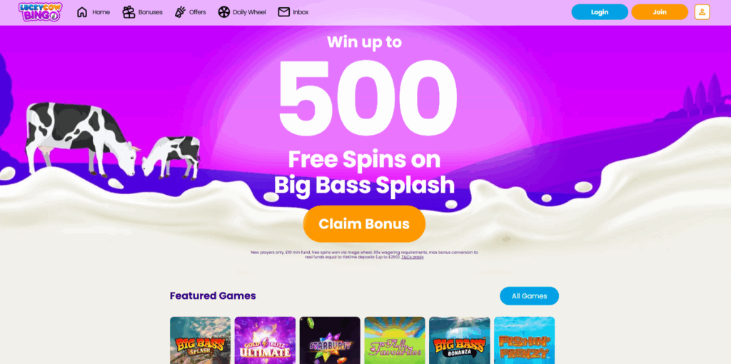 Lucky Cow Bingo Homepage