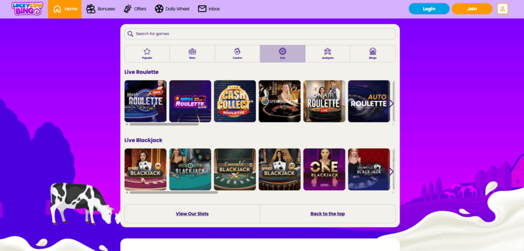 Lucky Cow Bingo Live Casino