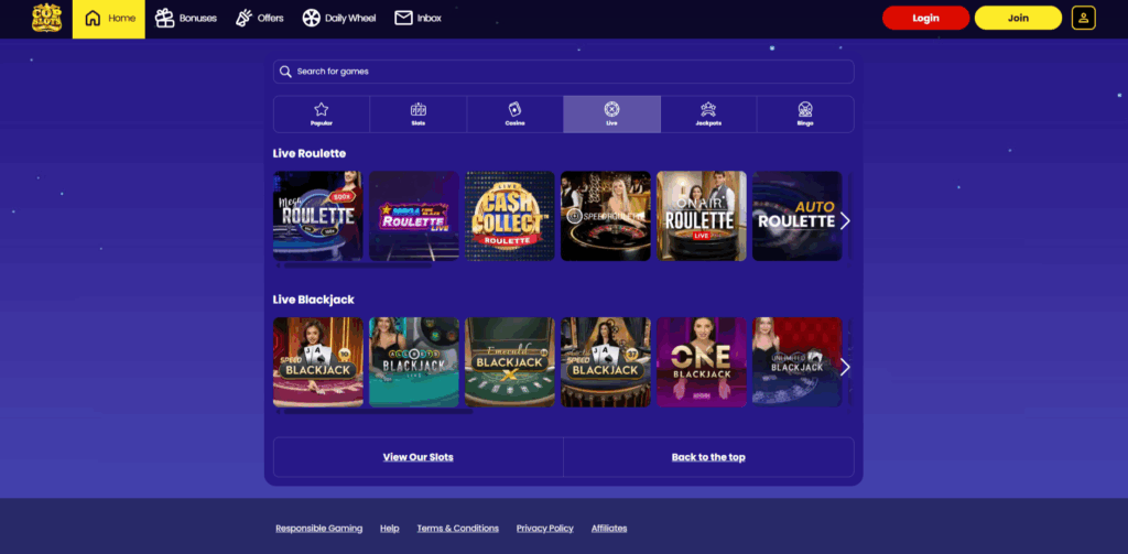 Cop Slots Live Casino Page