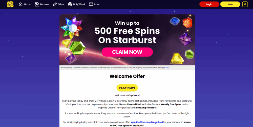 Cop Slots Welcome Offer