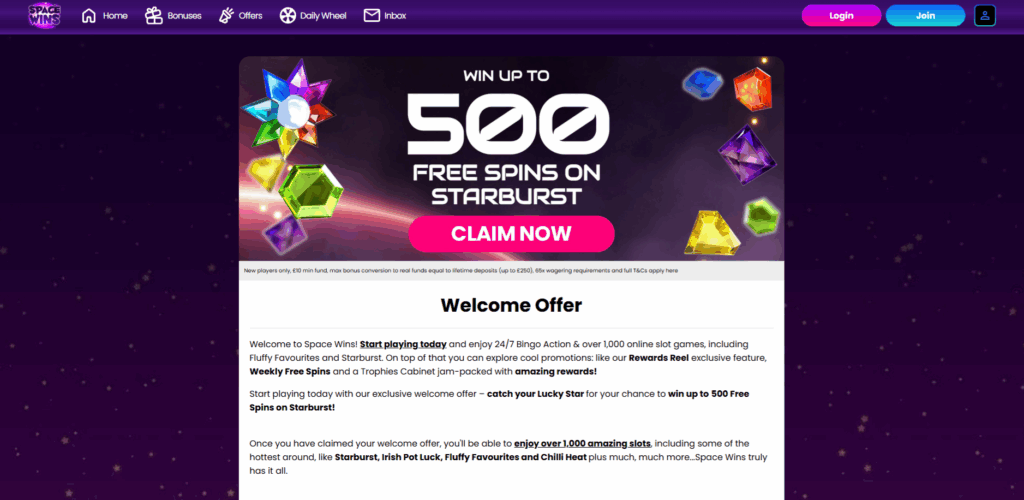 Space Wins Welcome Offer