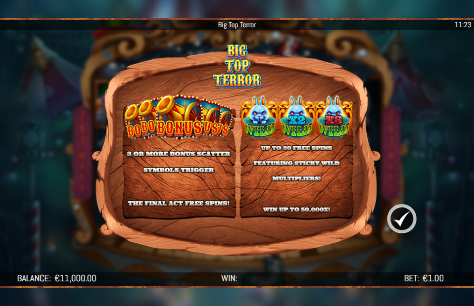 Big Top Terror Welcome Page