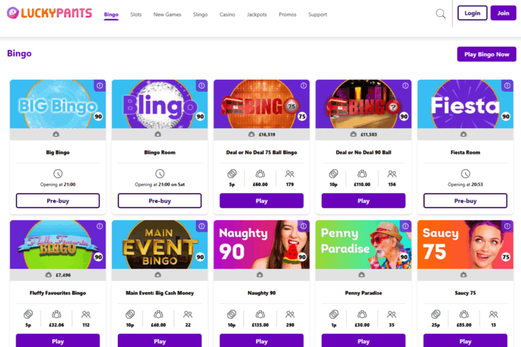 Lucky Pants Bingo Page