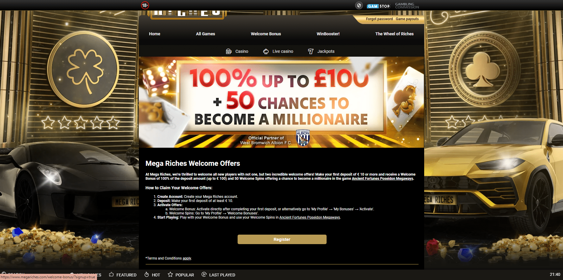 Mega Riches Welcome Offer