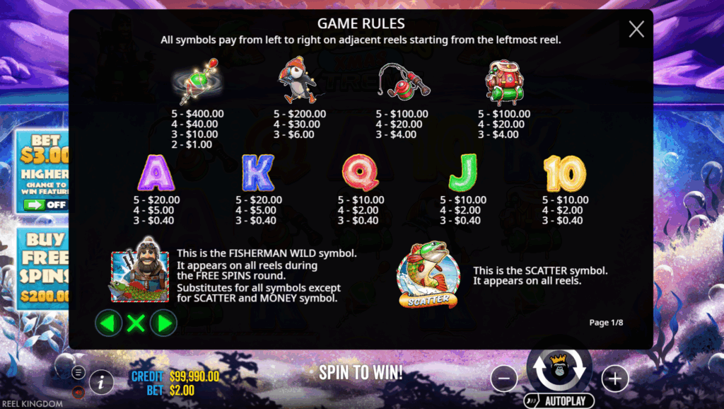 Big Bass Xmas Xtreme Paytable