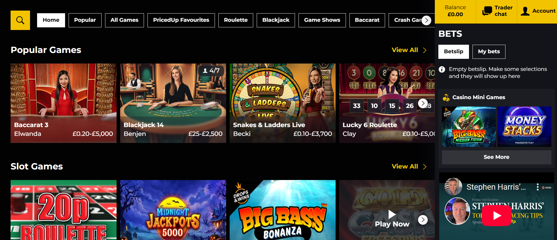 PricedUp Casino Live Casino