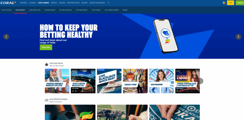 Coral Live Casino Page