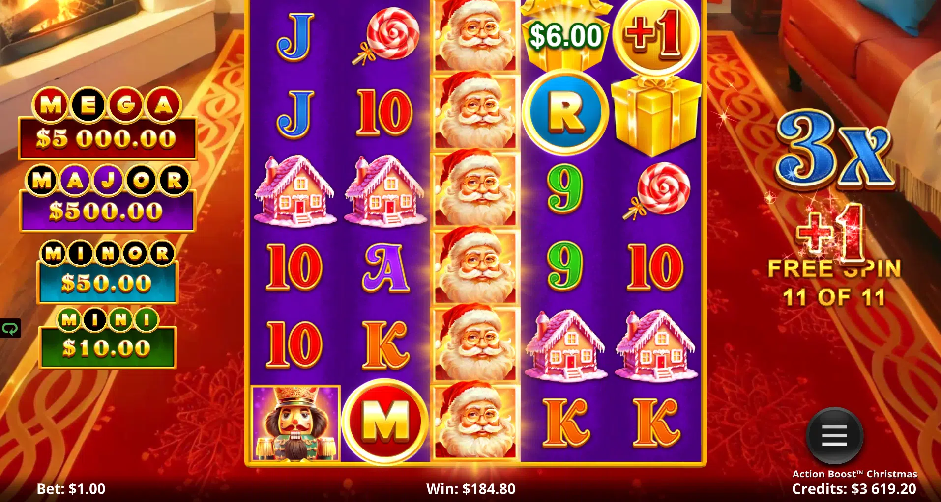 Action Boost Christmas - Purple, Green, & Red Free Spins