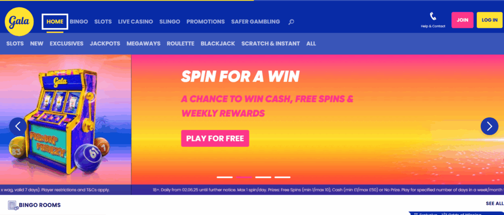 Gala Spins Homepage.