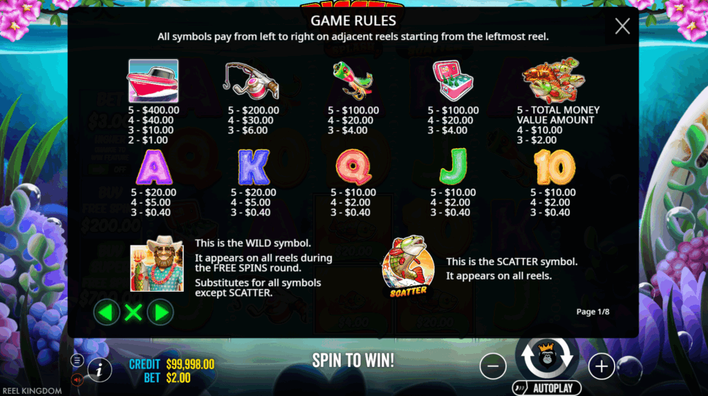 Bigger Bass Splash Paytable