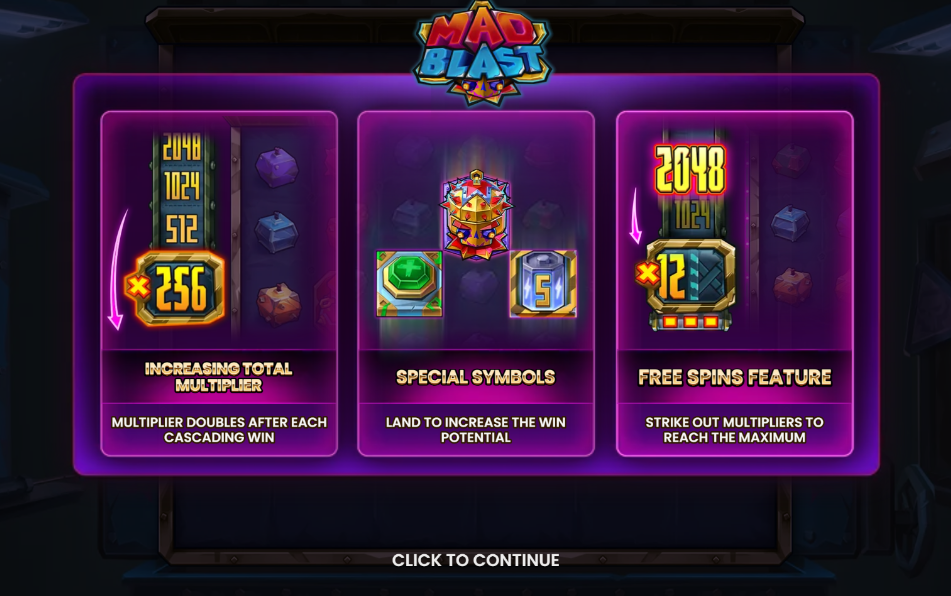 Mad Blast Welcome Page