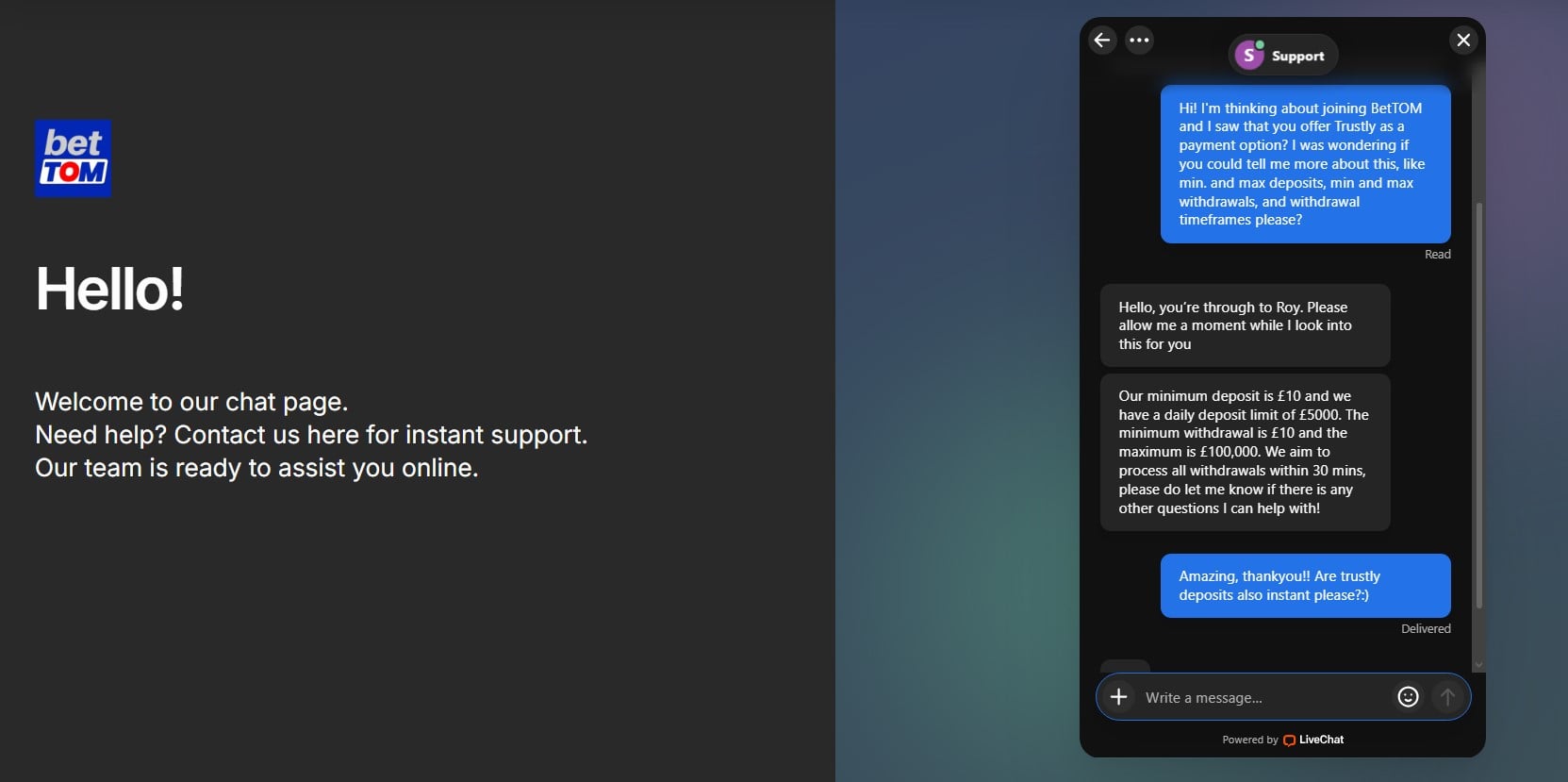 BetTOM Support
