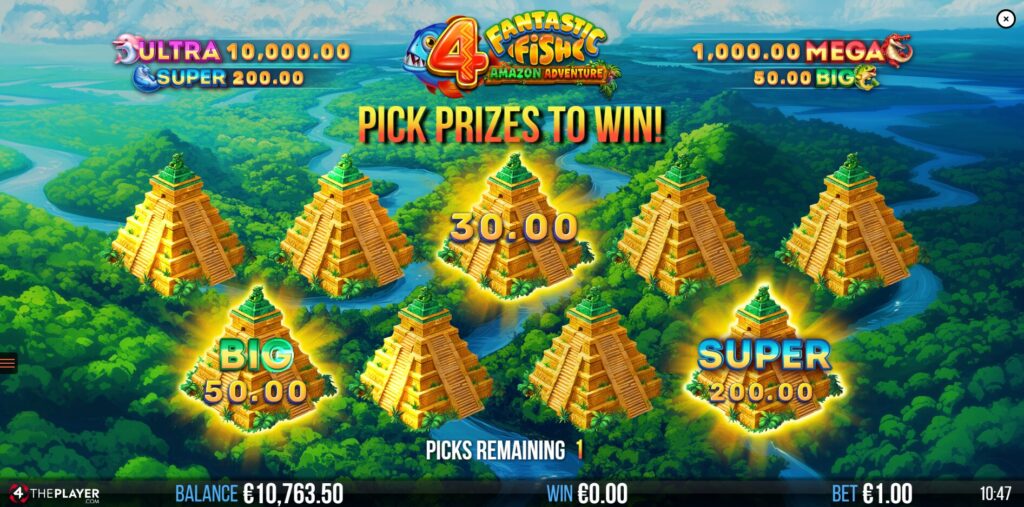 4 Fantastic Fish Amazon Adventure - Lost City Pick-A-Win Bonus