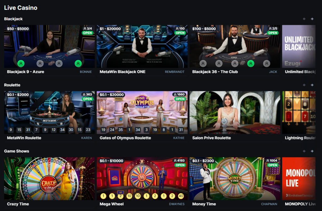 metawin live casino 