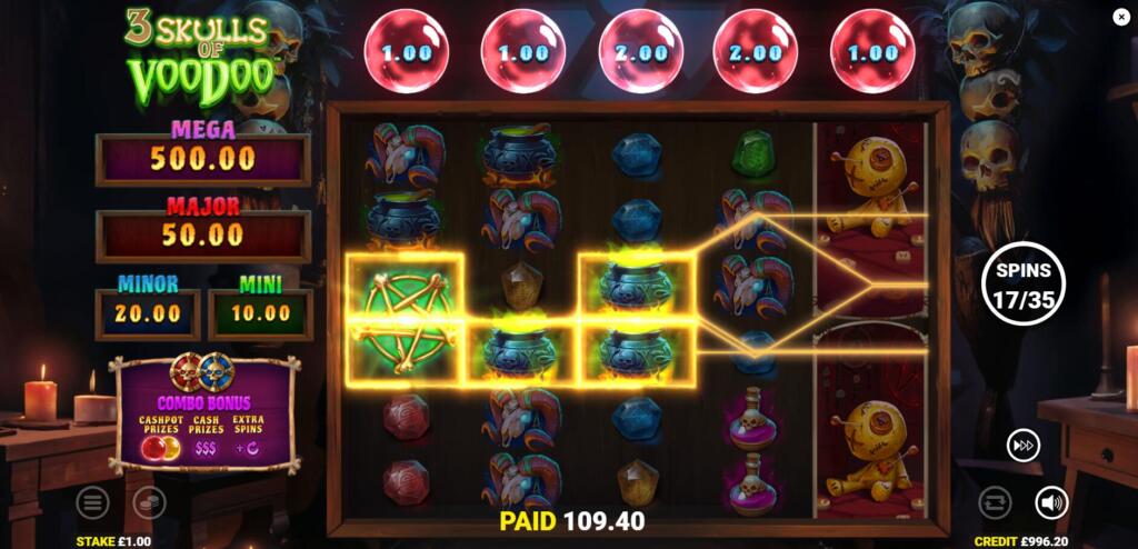 3 Skulls of Voodoo Combo Bonus