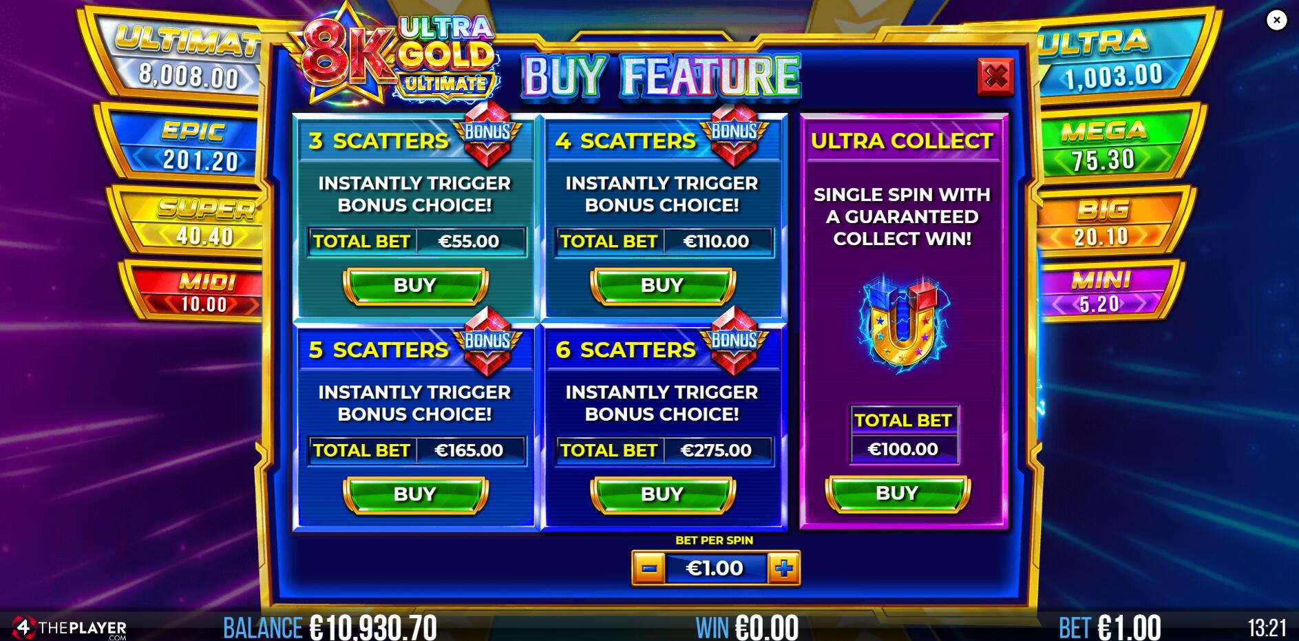 8K Ultra Gold Ultimate Bonus Buy Options