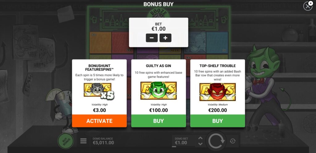 Booze Bash Bonus Buy Options