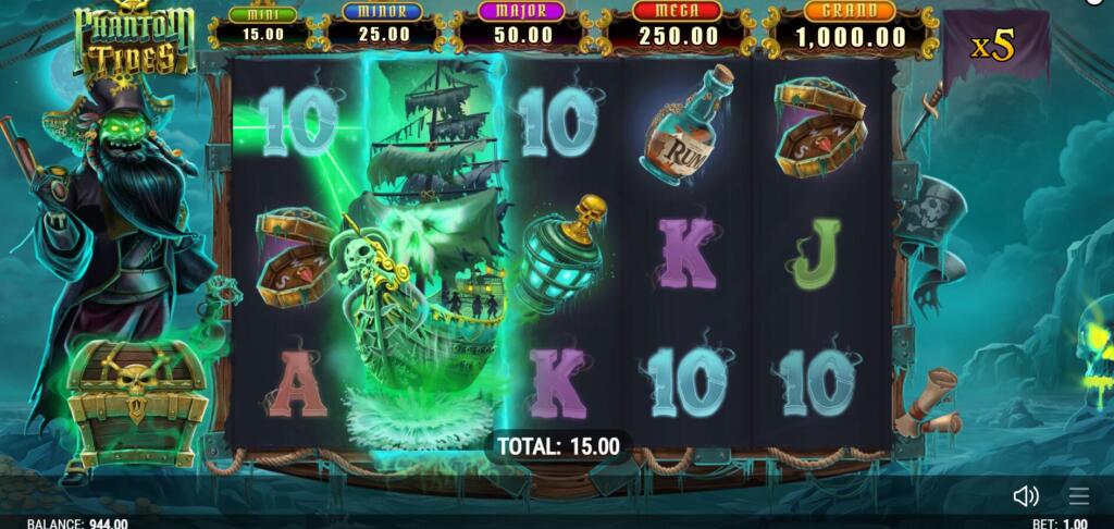 During Cursed Tide Respins, the ghost ship wild can be pushed back to extend the number of Respins remaining
