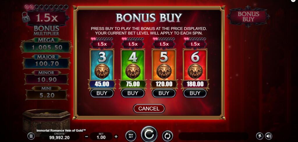 Immortal Romance Vein of Gold Bonus Buy