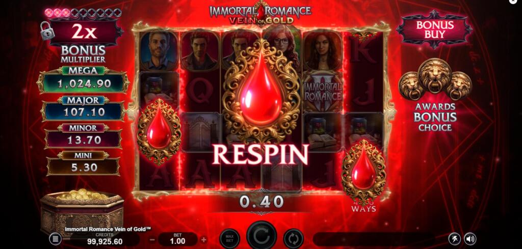 Immortal Romance Vein of Gold Respin Feature
