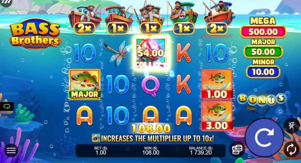 Jackpot Prizes worth up to 500x your bet can be won in the base game and Bonus Spin Feature