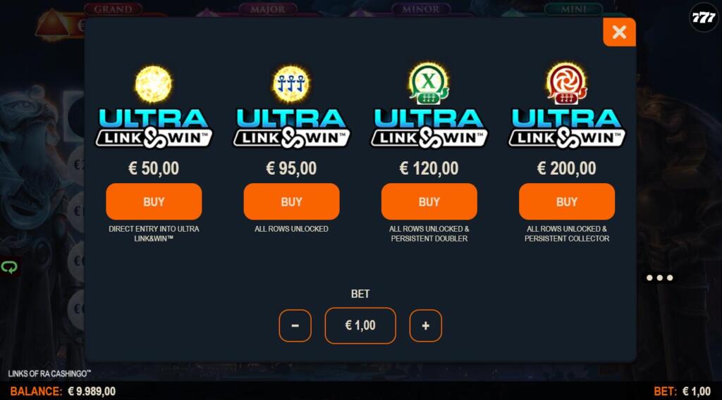 Links of Ra Cashingo Bonus Buy Options