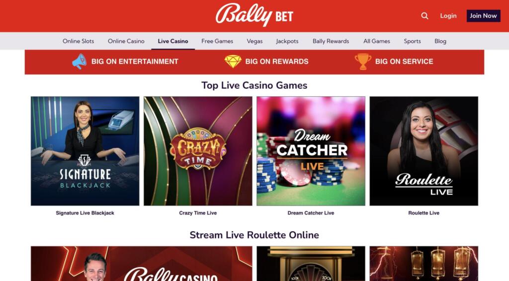 Bally Bet Sports & Casino Live Casino and Table Games Page