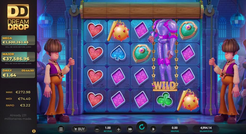 Stacked Wilds subsitute for all symbols except Bonus Scatters and count if partially in view