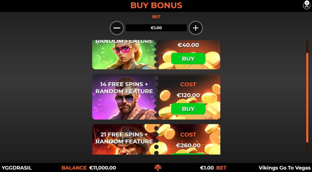 Vikings Go To Vegas Bonus Buy Options