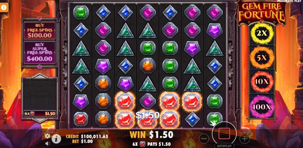 Winning clusters occur when 5 or more matching symbols fall horizontally or vertically on the grid