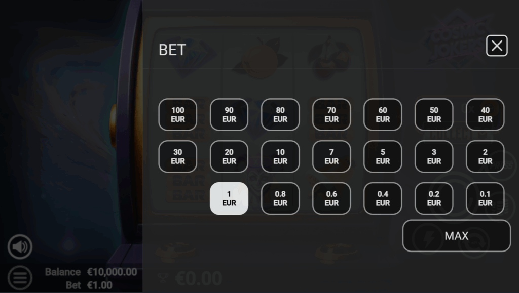Betting Range and Betting Flexibility on cosmic jokers slot