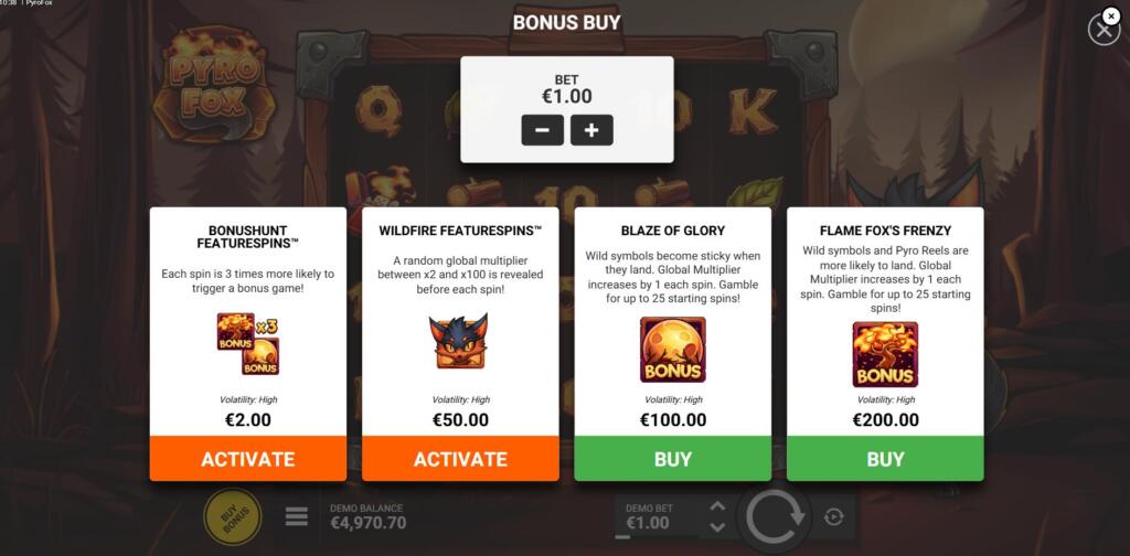 Pyrofox Featurespins & Bonus Buy Options