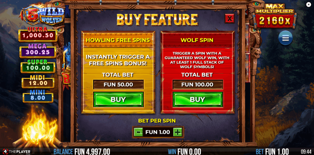 5 Wild Wolves Bonus Buy Options