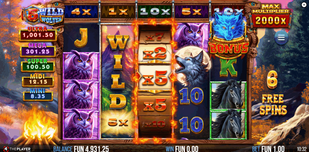 5 Wild Wolves Howling Free Spins