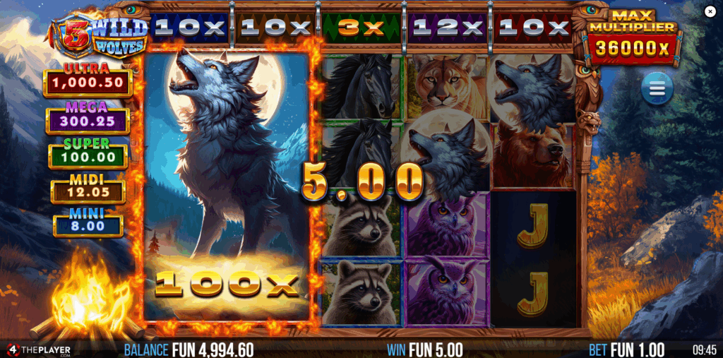 A Stack of 4 Wolf Symbols Activates the Wolf Stack Multiplier Above the Reel