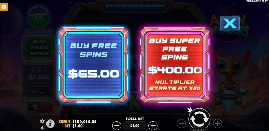 Alien Invaders Bonus Buy Options