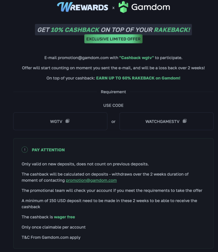 Gamdom Cashback offer