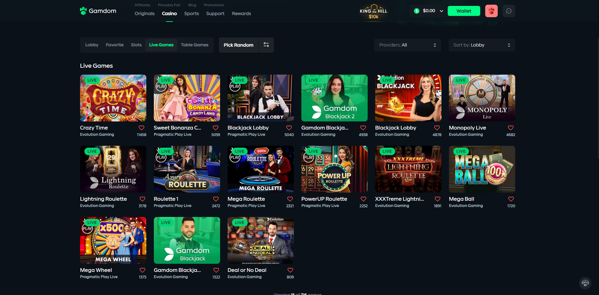 Gamdom Live Casino Games