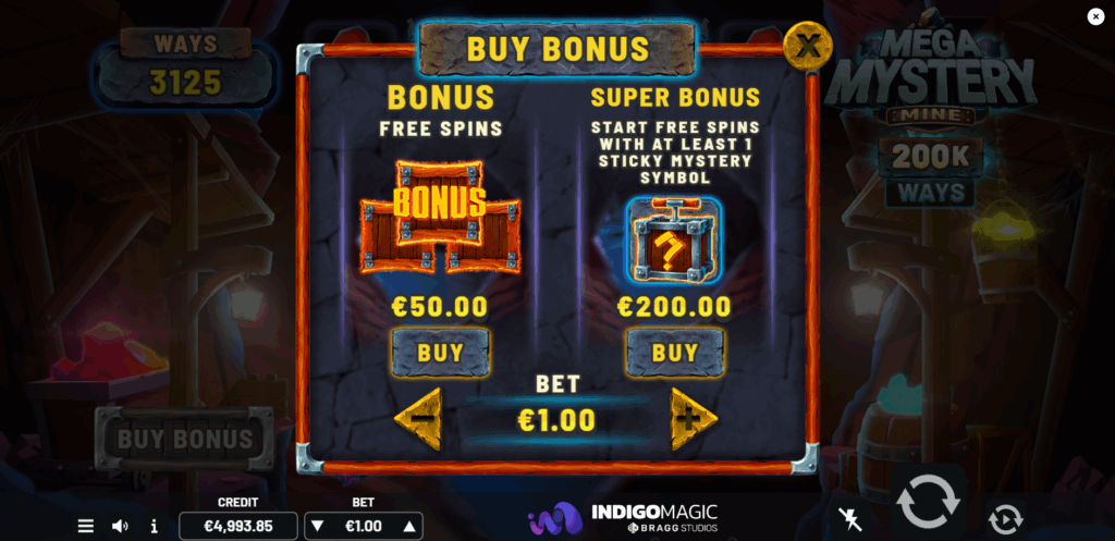 Mega Mystery Mine Bonus Buy Options