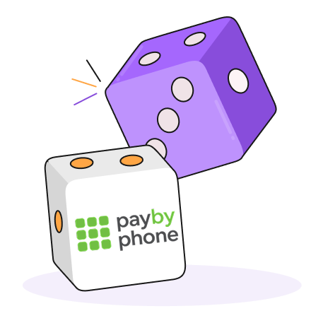 Purple, White, Orange and Lilac Pay By Mobile Dice Icon