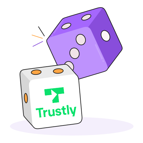 Purple, White, Orange and Lilac Trustly Dice Icon