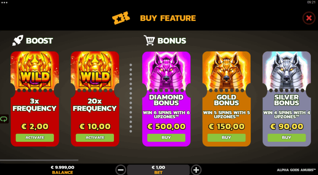 Alpha Gods Anubis Bonus Buy Options