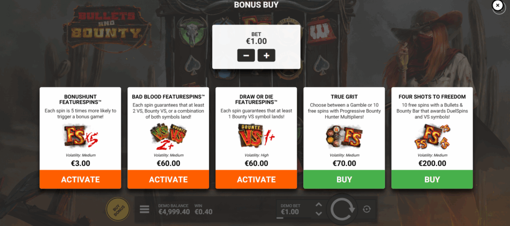 Bullets and Bounty Bonus Buy Options