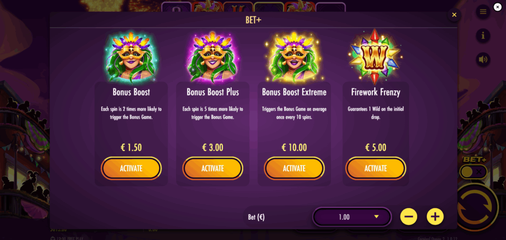 Carnival Queen 2 Bet+ Options
