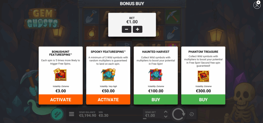 Gem Ghosts Featurespins & Bonus Buy Options