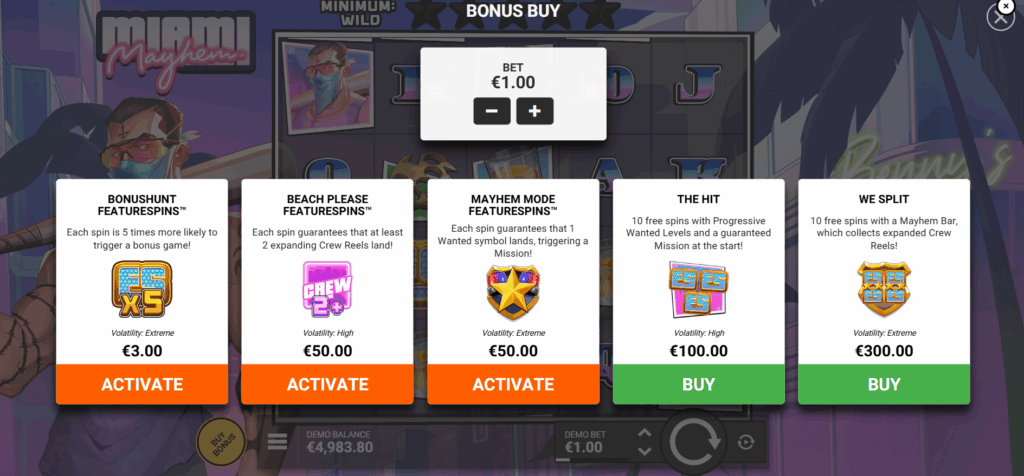 Miami Mayhem Bonus Buy Options