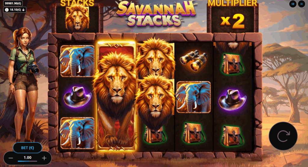 Paytable Symbols Can Appear Stacked on the Reels via the Savannah Stacks Feature