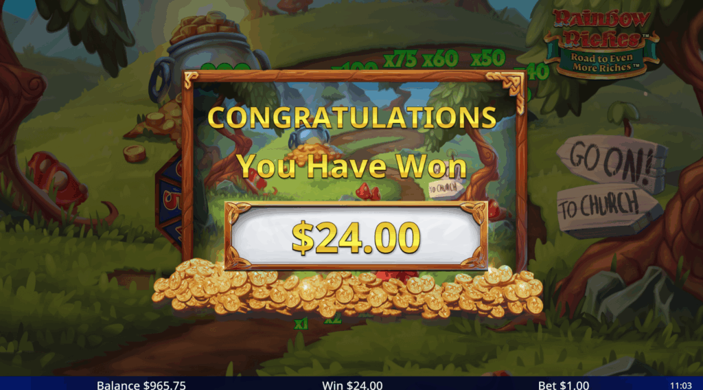 Rainbow Riches Road to Even More Riches Total Win Splash Screen