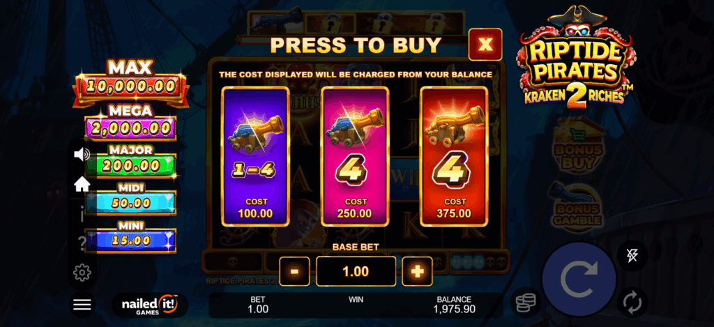 Riptide Pirates 2 Kraken Riches Bonus Buy Options